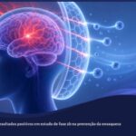 Ilustração médica profissional simbolizando o avanço no tratamento preventivo da enxaqueca com novas terapias de anticorpos monoclonais, transmitindo inovação e alívio para o paciente.