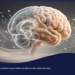 Cérebro humano com conexões neurais douradas, representando a investigação sobre enxaqueca e envelhecimento cerebral.