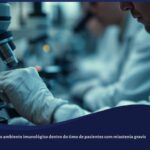 Profissional de laboratório analisando lâminas de microscopia em ambiente de pesquisa científica