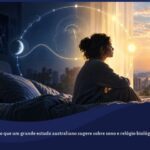 Pessoa sentada perto da janela ao amanhecer, entre tons noturnos azuis e luz dourada, simbolizando a relação entre sono e relógio biológico na depressão.